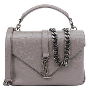 Yves Saint Laurent  College Medium Crocodile Embossed Leather Satchel Bag Gray